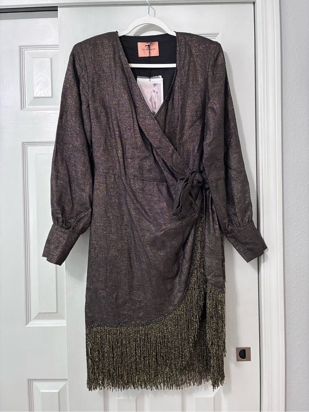 NWT Andamane Metallic Bronze Fringe Wrap Dress - Women